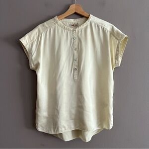 Faherty Desmond 100% Silk Henley Womens Button Front Top Minimalist Ivory Small